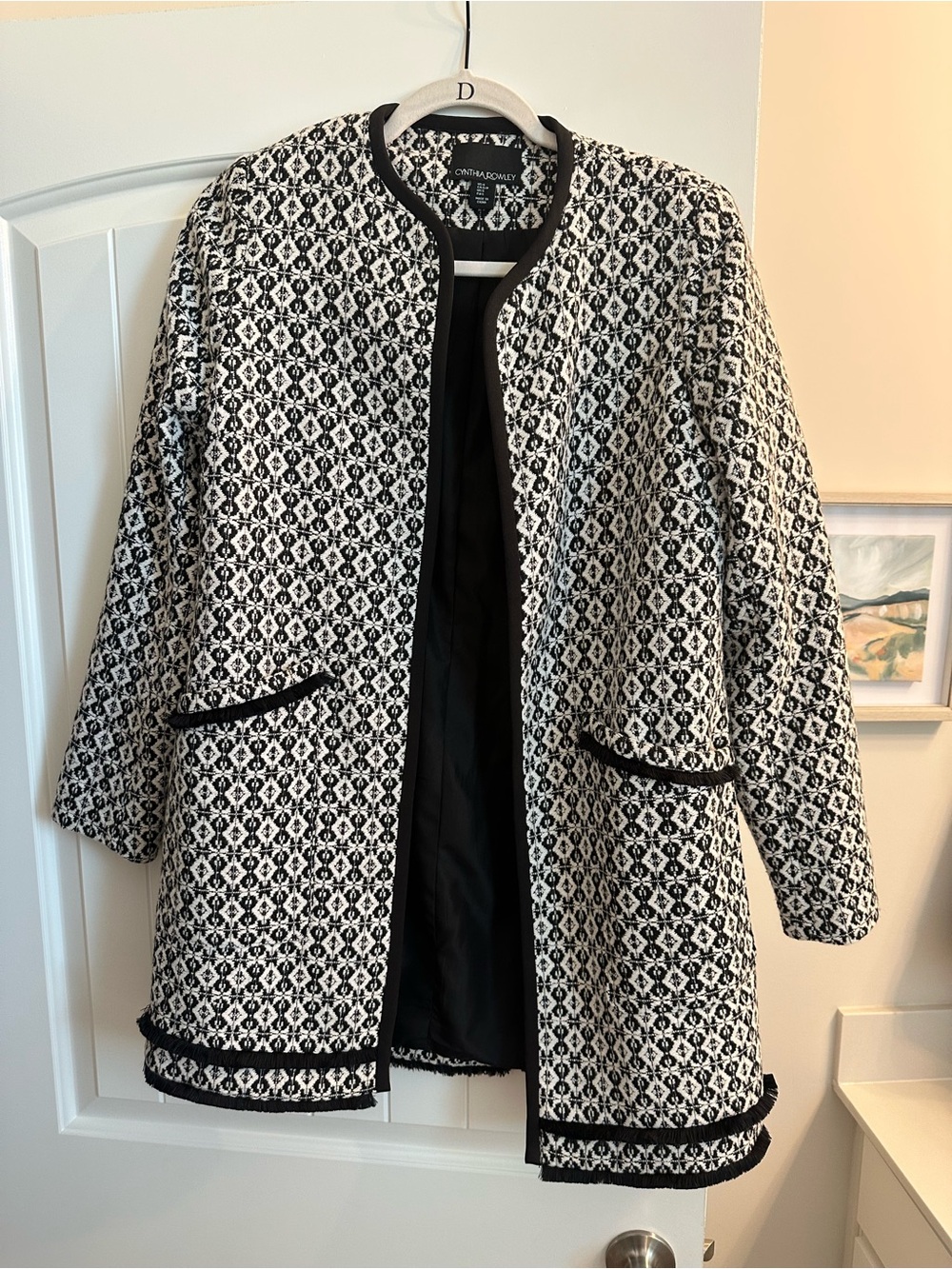 Cynthia Rowley Black and White Patterned Knit Coat Jacket
